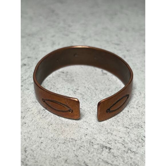 Vintage CR Little Navajo Native American stamped cuff sterling copper - Picture 5 of 11